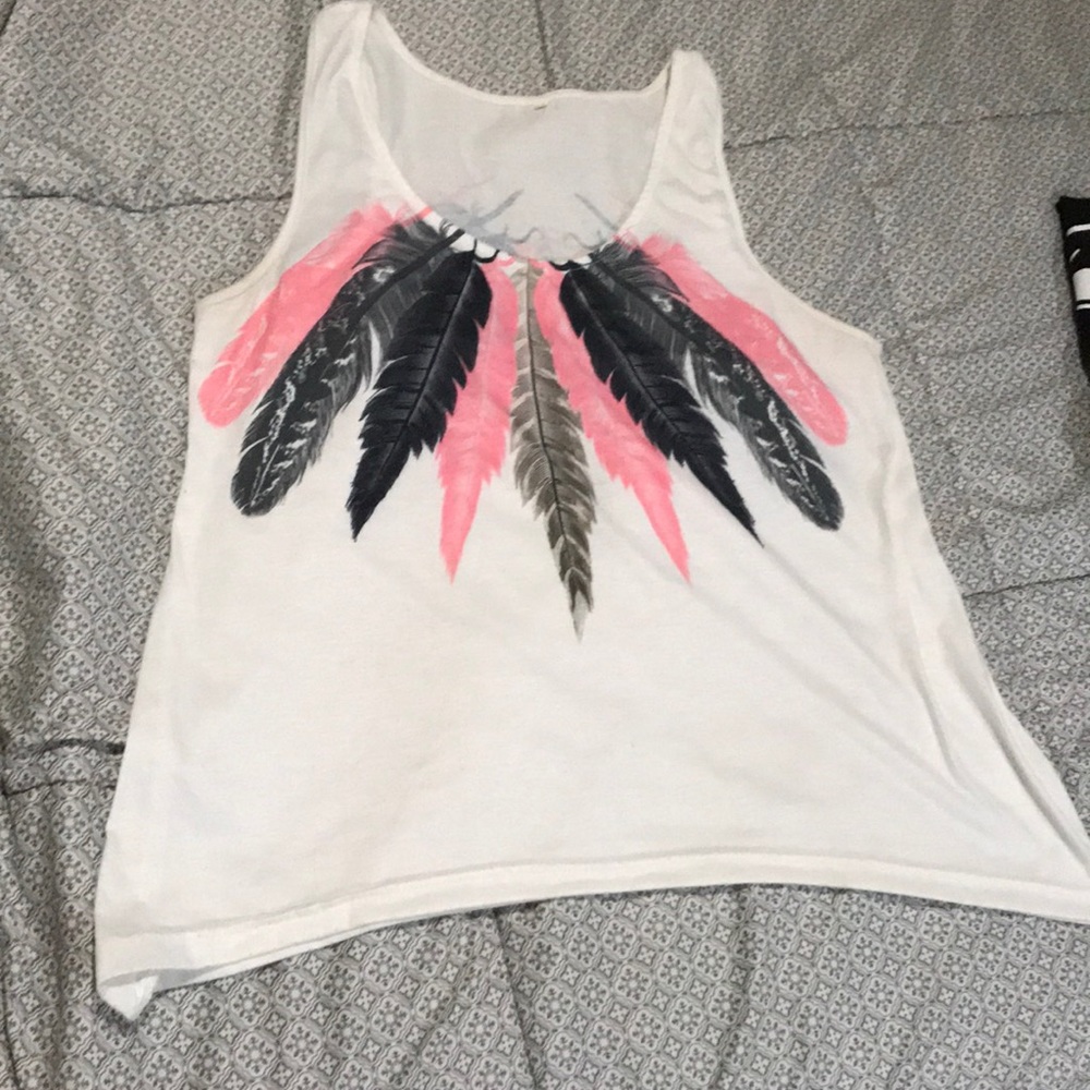 White with feather picture tank top